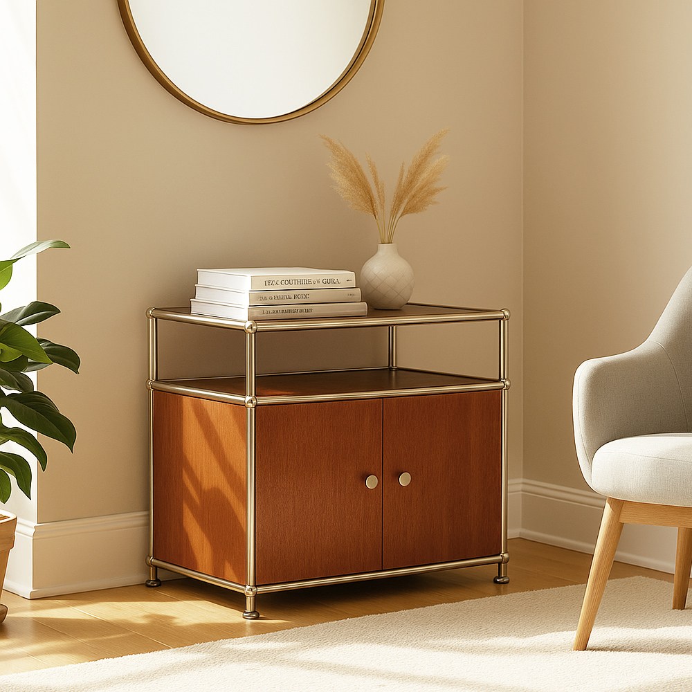 에프룸 자작 원목 다용도 3단 미드센츄리 모듈 수납장 NF520, 양문 도어 타입 259,000원