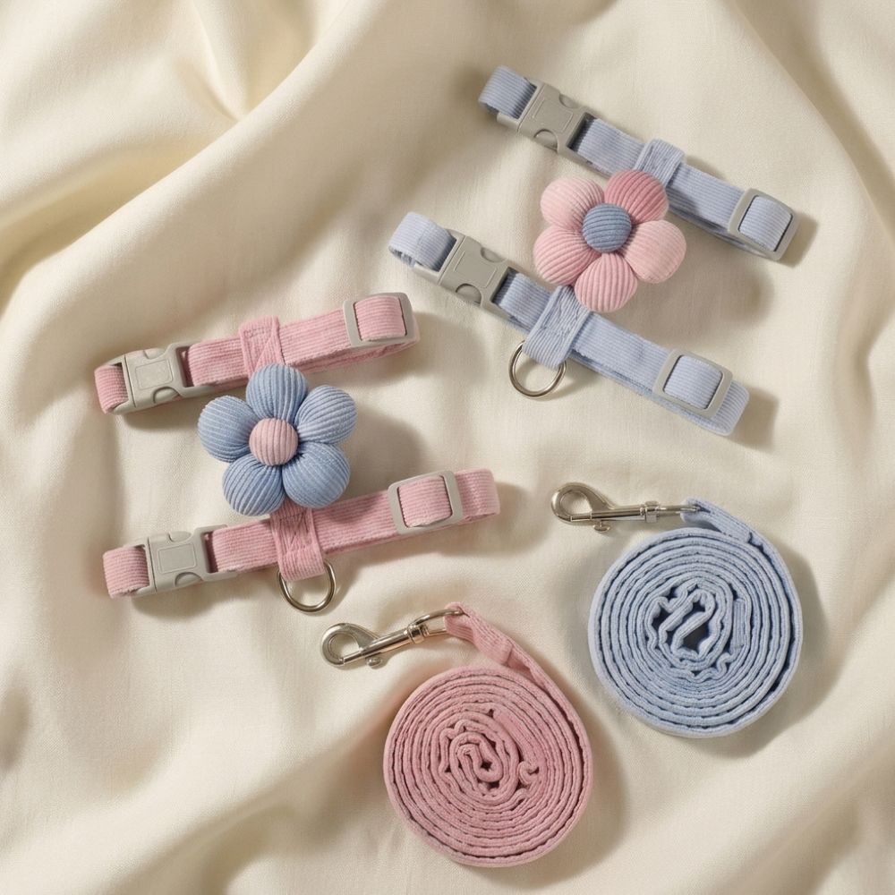 멜로우위시 반려 강아지 고양이 꽃 플라워 H형 산책 하네스 리드줄 세트, 1개, 핑크줄 8,000원