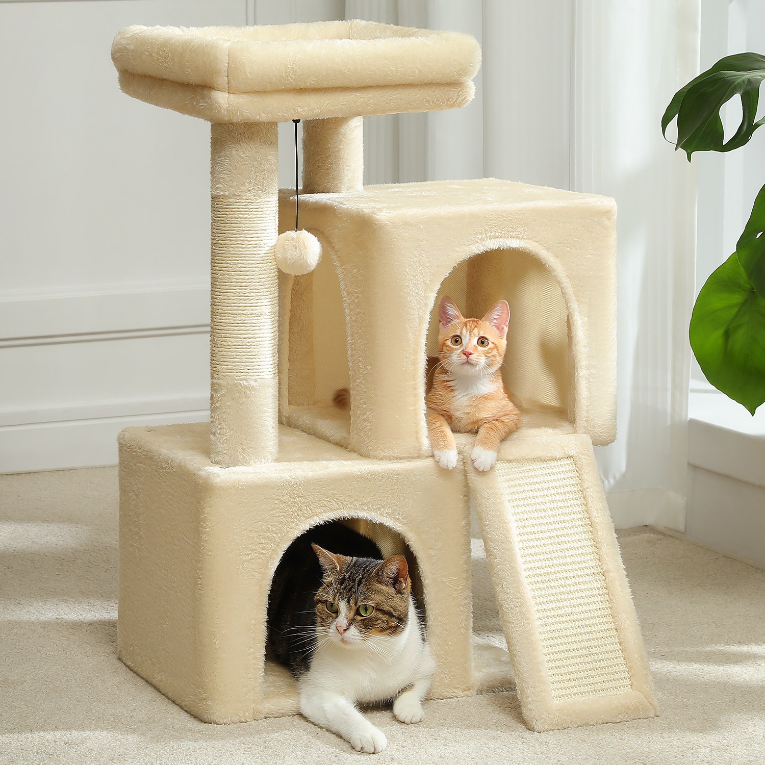 PAWZ Road 3단 다색 심플 패브릭 고양이 소형 미니 캣타워, 더블 숨숨집+탑 라운지 + 사다리 34,920원