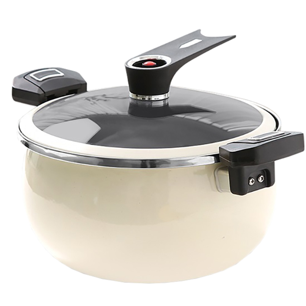 [TenTenPlus] 전열원 사용가능 / 5L 이잼쿡 시그니처 저압 진공냄비/세라믹 코팅 / 손잡이 잠금레버/세움 뚜껑, 아이보리 저압진공냄비, 1세트 69,000원