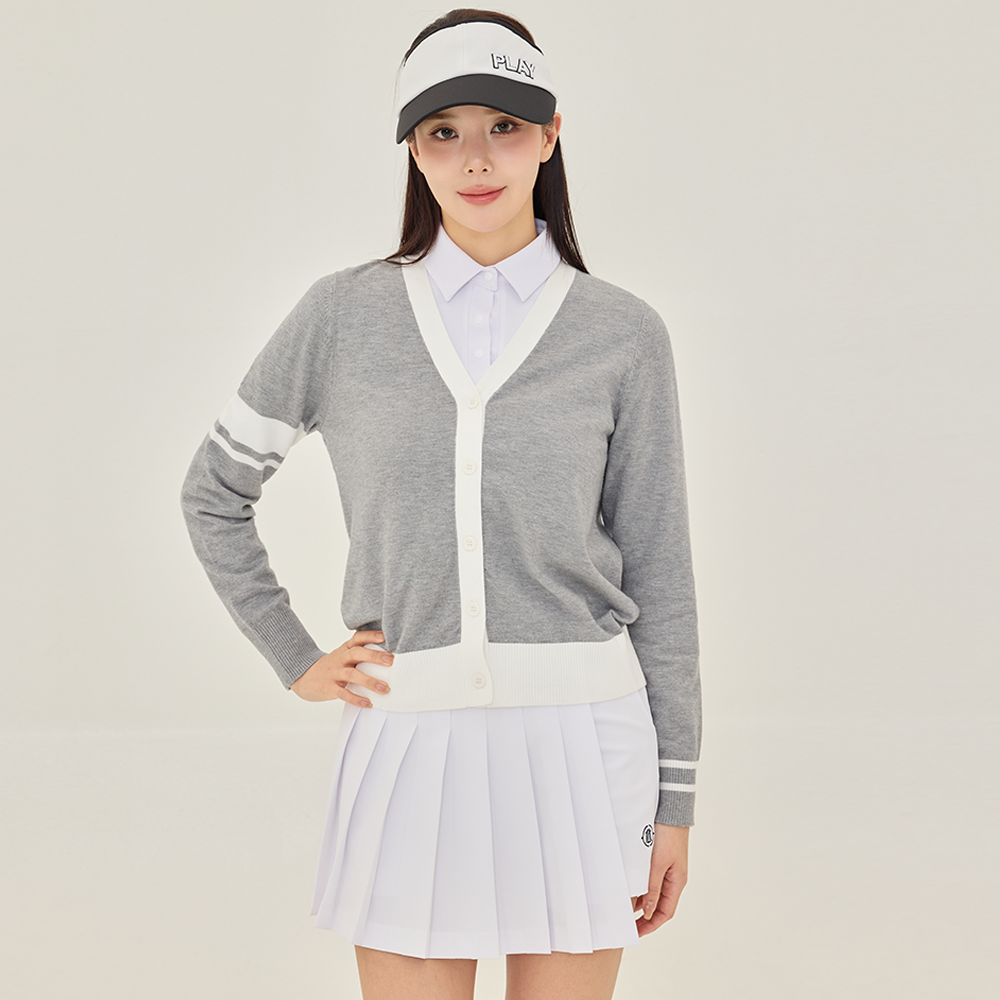 제이투제이 제이투제이 여성골프웨어 에센셜 배색라인 니트 가디건 89,000원