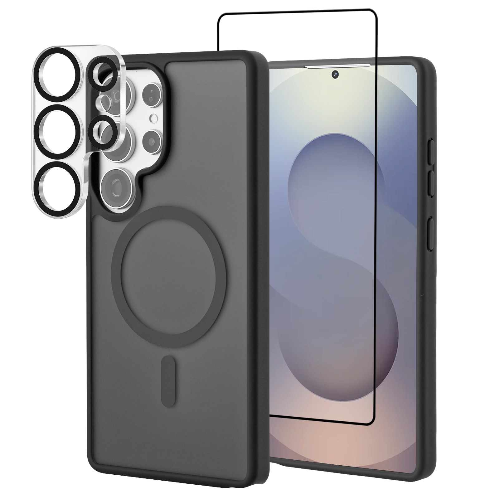 HTYVC 반투명 스크럽  맥세이프 휴대폰 케이스 + 전면 강화유리 + 카메라 보호필름 S25/S25 Plus/S25 Ultra 세트 18,990원