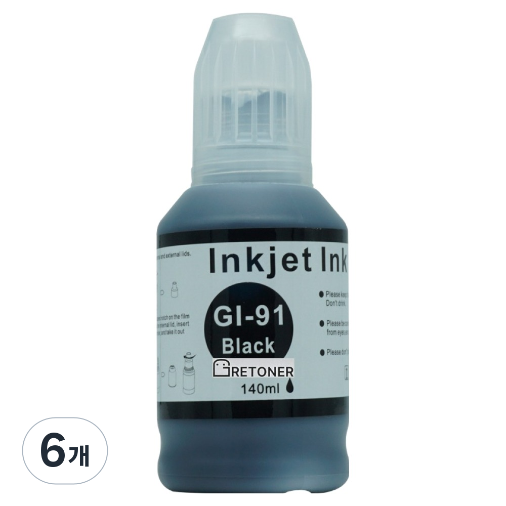 캐논 GI-91BK 호환 무한 리필 잉크, 검정, 6개 18,000원