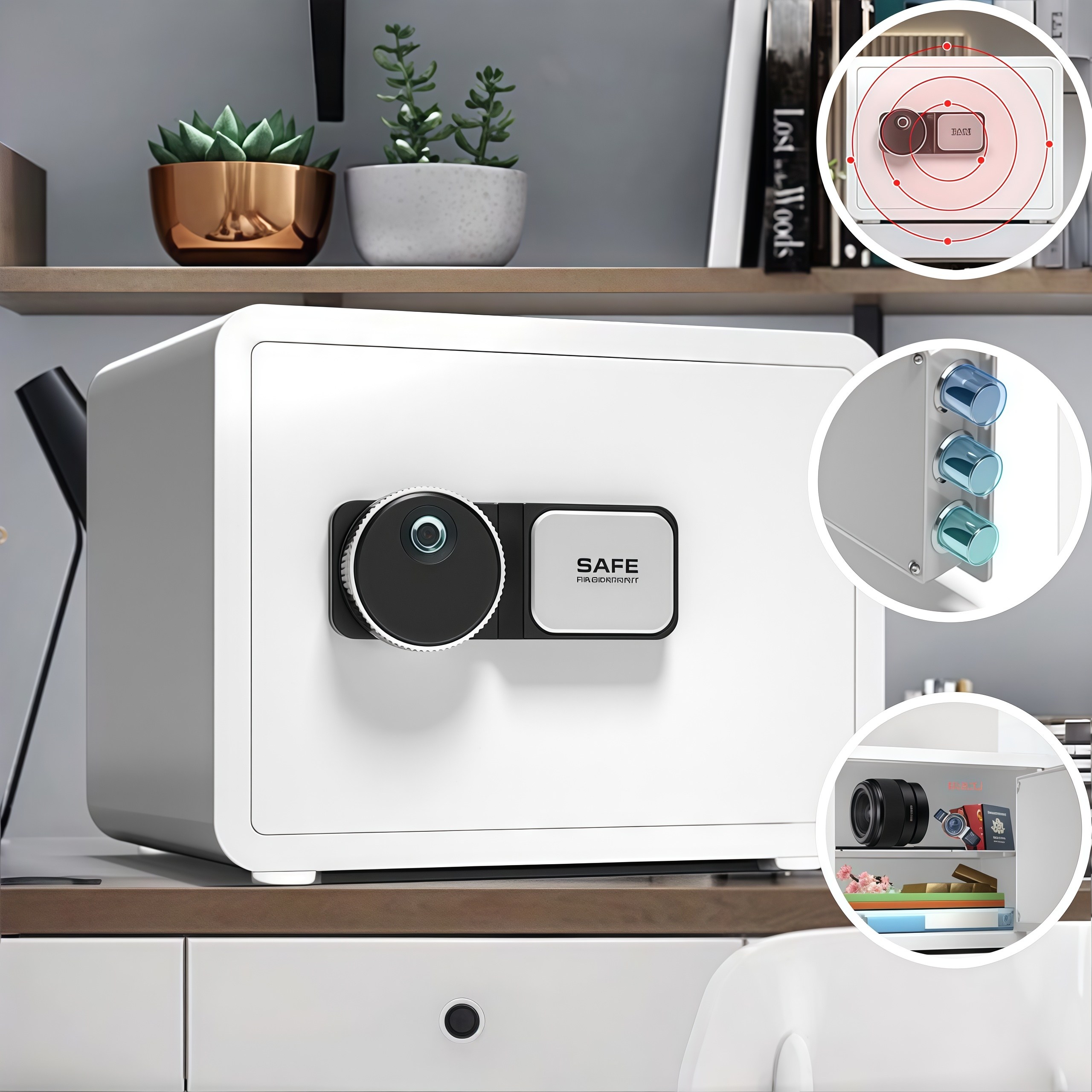 Mochae 금고 디지털 지문인식 미니 가정용금고 스마트 내화, 비밀번호 화이트 129,990원