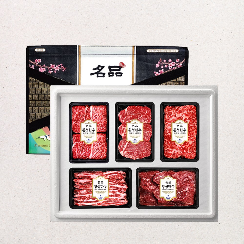 횡성한우 투쁠 1++등급 암소 한우 VVIP 스페셜 선물세트 4호 2.5kg ( 꽃등심 500g+ 안심 500g+ 채끝 500g+ 살치살 500g+ 갈비살 500g ), 1세트 662,900원