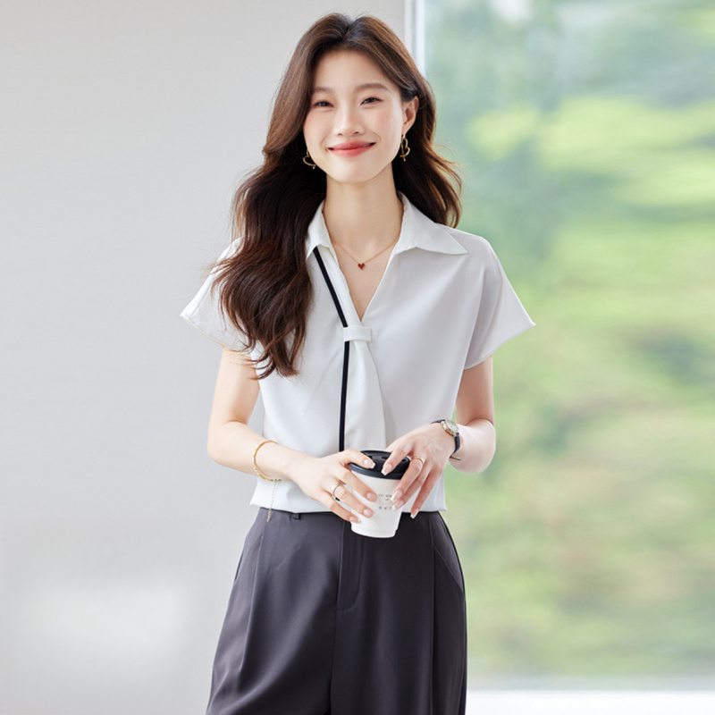 MIREA 여성 반팔 블라우스 리본넥 셔츠 루즈핏 봄여름 오피스룩 19,800원