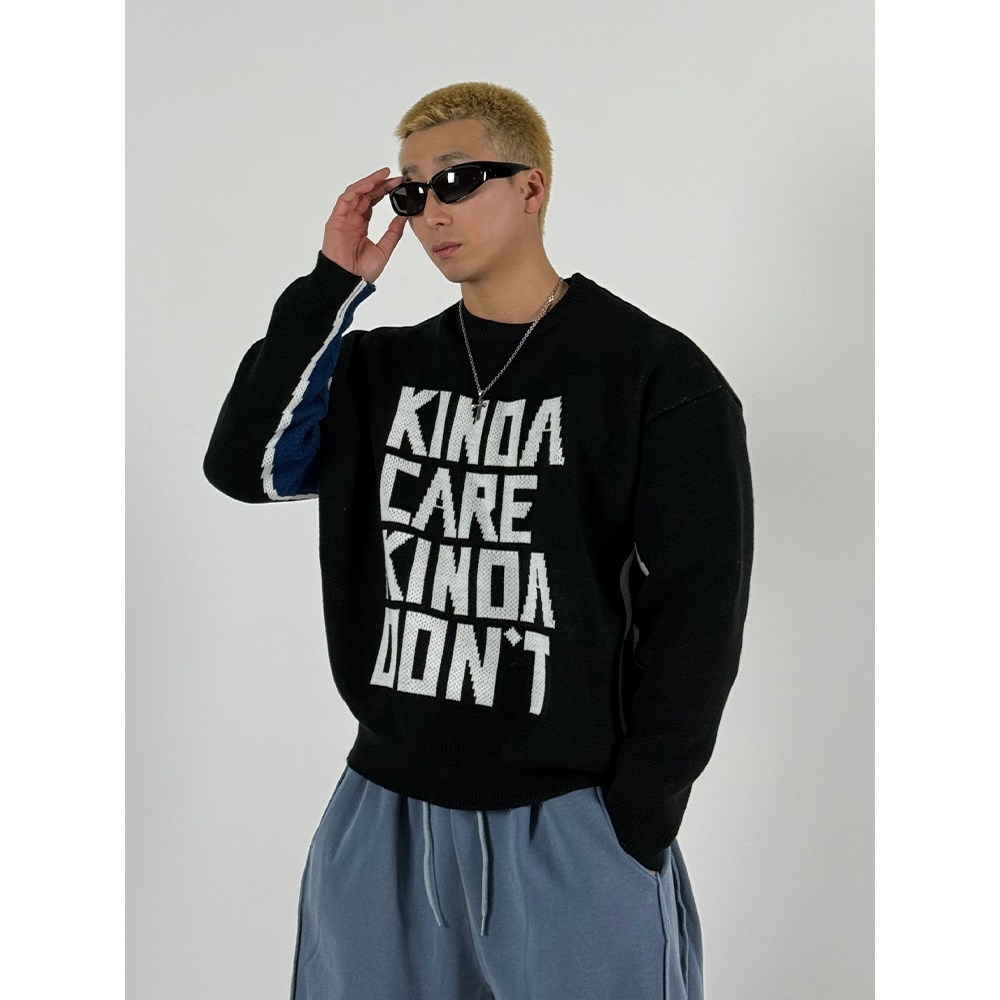 카인드 케어 배색 헤비 니트 남자티셔츠 큰옷 오버핏 레터링 빅사이즈 도프룸 59,670원
