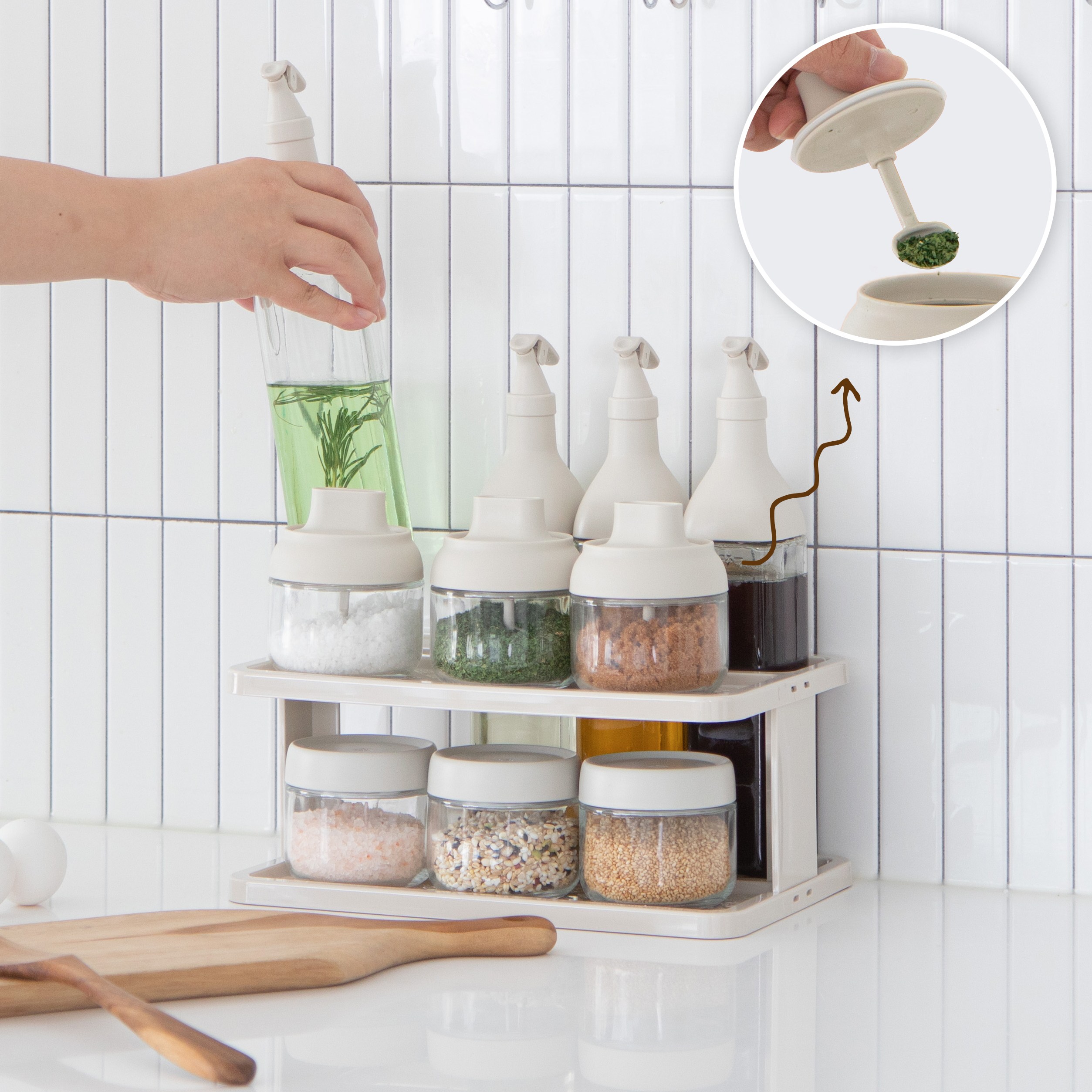 라라밤 올인원 양념통 세트 아이보리 밀폐, 오일병 4p+스푼양념통 3p+기본양념통 3p+선반 1p, 1세트 32,900원