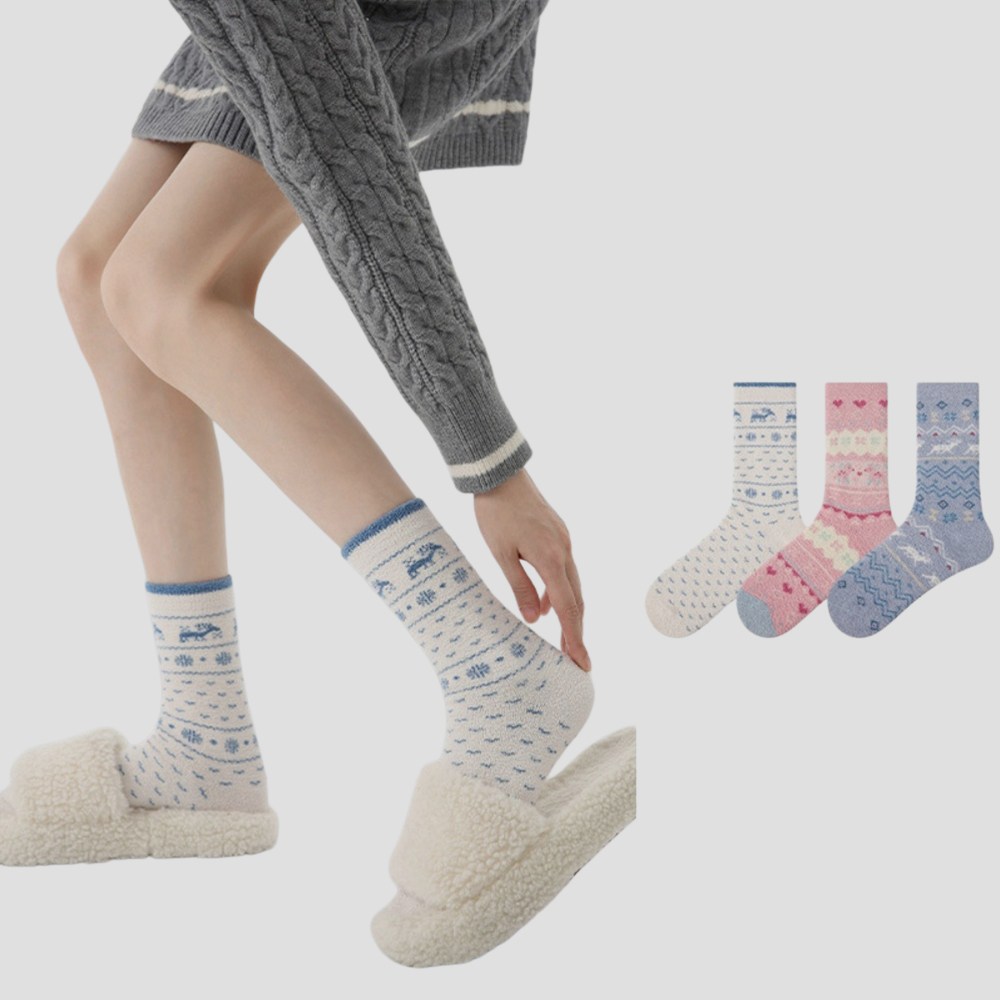 Hello Weekend 여성 귀여운 산호 벨벳 겨울 수면 양말 수면 양말 임산부 무압박 장목 양말 중목 양말 발열 양말 도톰한 보온 방한 용품 다리 보온기 패션 3족 퍼 양말 세 24,990원