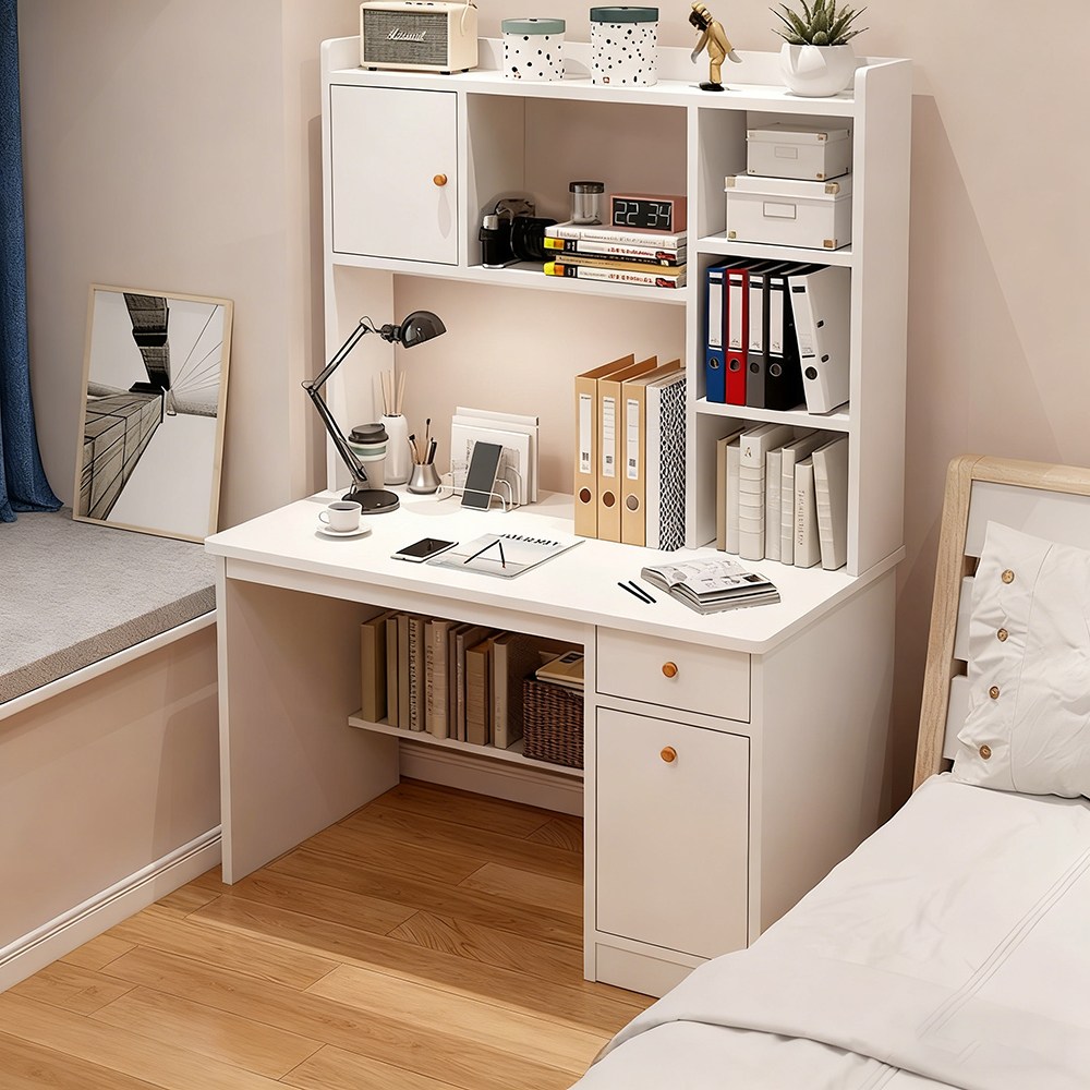 책장결합수납책상 학생 공부 책상 다용도 사무실책상 1인용 컴퓨터 책상, 화이트(A타입) 144,000원