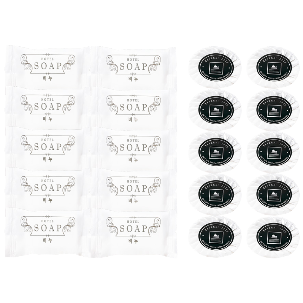 디케이무역 프리미엄 (국산)일회용 원형비누 15gx10개입 + (국산)일회용 사각비누 10gx10개입 5,900원