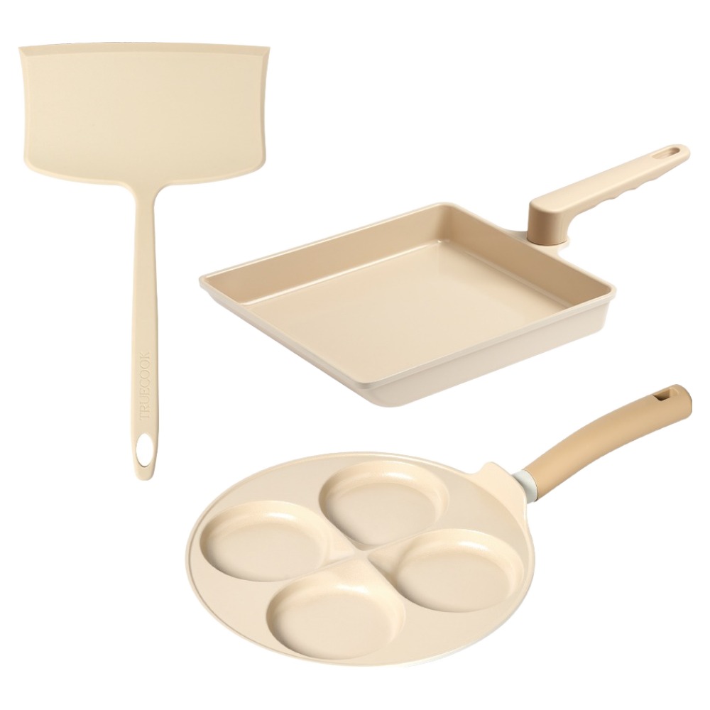 트루쿡 인덕션 IH 대형 세라믹 실리콘 에그팬 세트 3개, 자이언트 계란말이팬 + 자이언트 뒤집개 + 4구 에그팬, 1세트, 베이지 88,000원