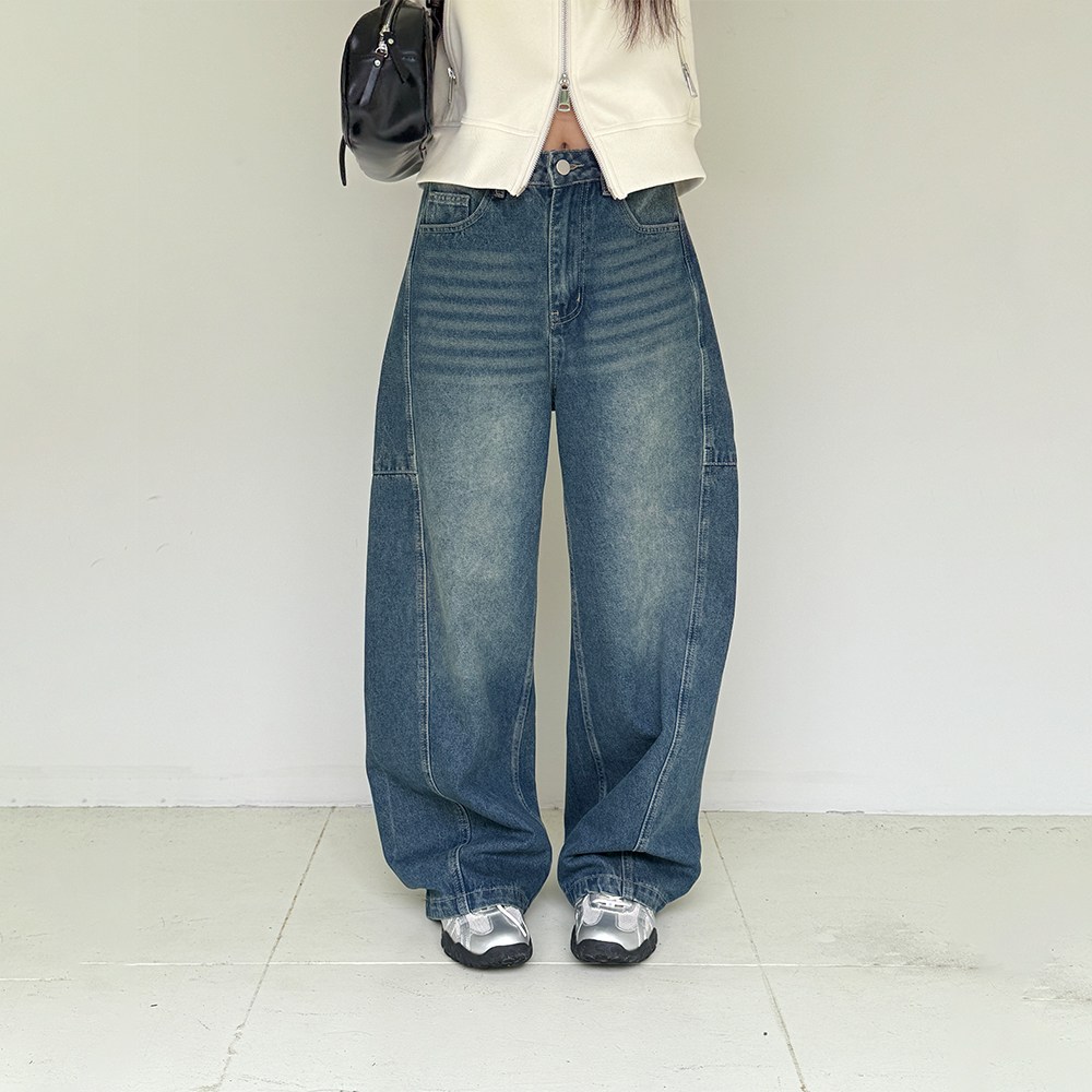 에미올 절개 디자인 빈티지 워싱 통 세미 와이드 레그 데님팬츠 EPJN006 62,010원