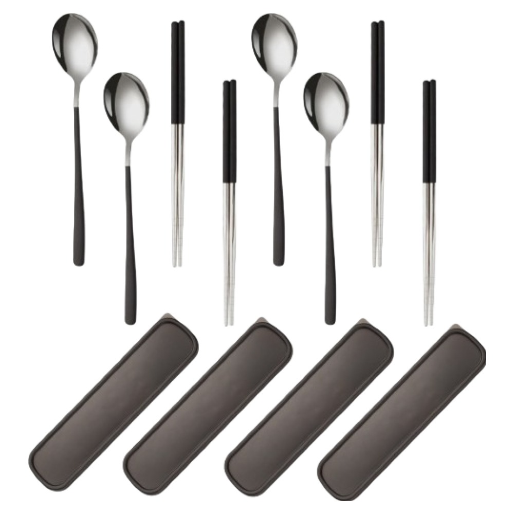 누비온 가정용 수저 세트, 실버블랙, 4세트, 숟가락 4p + 젓가락 4벌 + 케이스 4p 15,480원