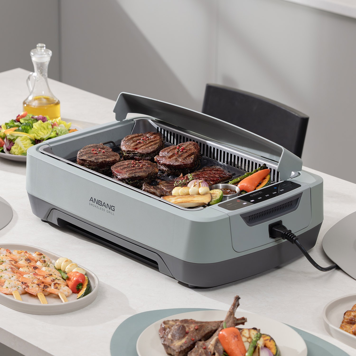 [안방그릴 맥스 2026 최신] 연기+냄새+기름잡는 하프돔 전기그릴 (보관가방+필터10개 포함) AB1201MF연기 안나는 바베큐 삼겹살 대형 그릴 시즌7, 단품 222,290원