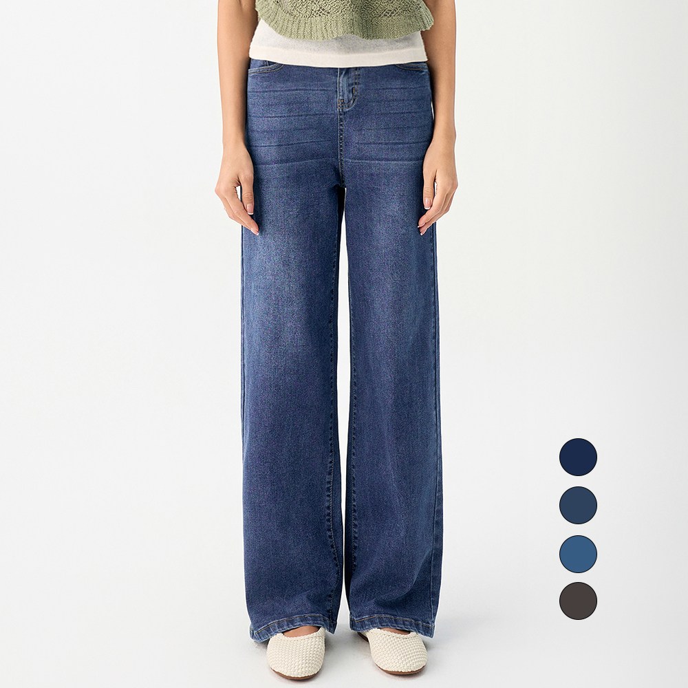 엘블로썸 여성 [숏,기본,롱] 스판 와이드 허리편한 히든밴드 청바지 3단기장 21,800원