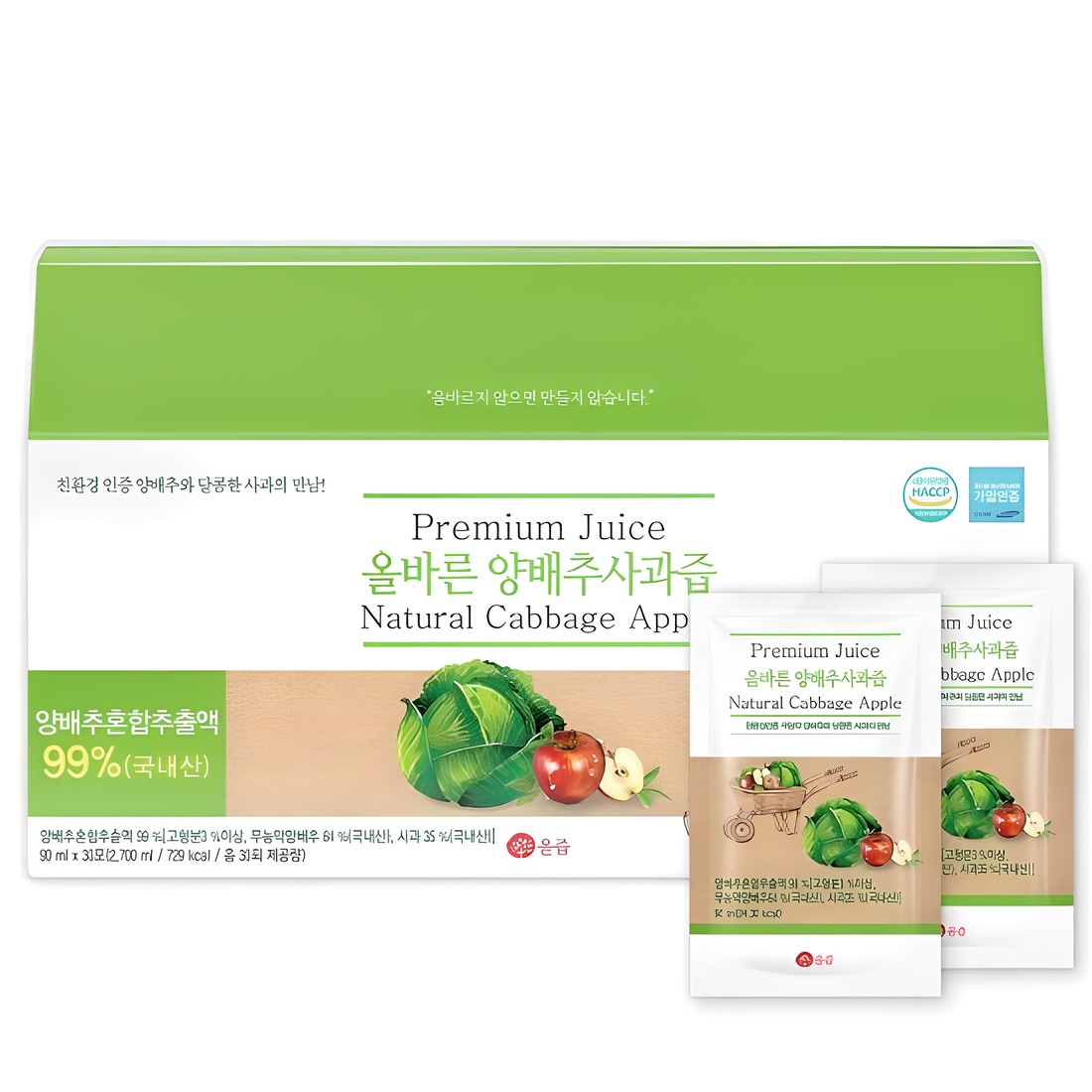 올즙 국내산 올바른 양배추 사과즙, 90ml, 30개입 15,040원