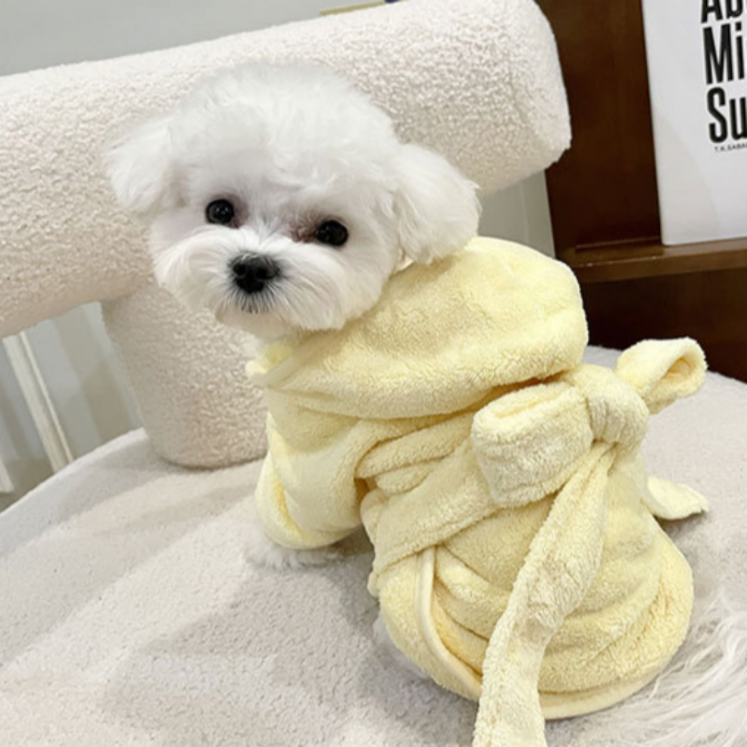 슈프렌 펫 빠른 흡수 속건 후드 샤워 가운 타월 사계절용, 1개, 크림옐로우 13,500원