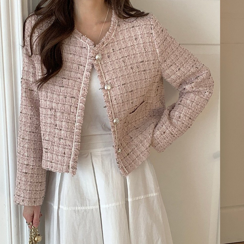 파스텔 노카라 트위드 세미 크롭 자켓 121,000원