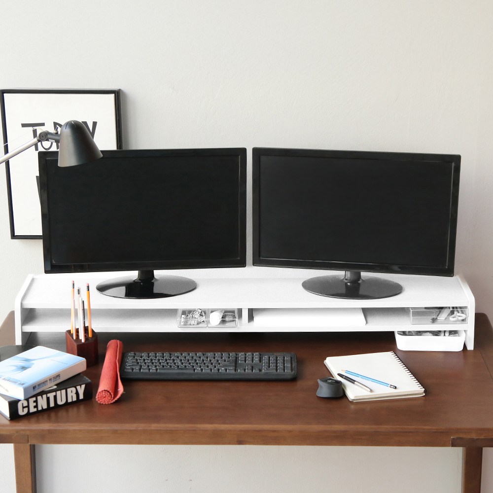 심플리스 티스 원목 라운드 모니터 받침대 컴퓨터 거치대 책상 정리 2단 선반, 1200 화이트 57,900원
