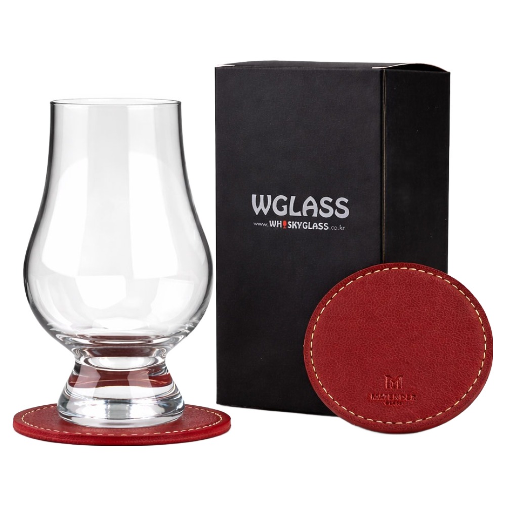 글렌캐런 글래스 STD 잔 + 마텐더 가죽 코스터 크림슨레드 세트 12,800원