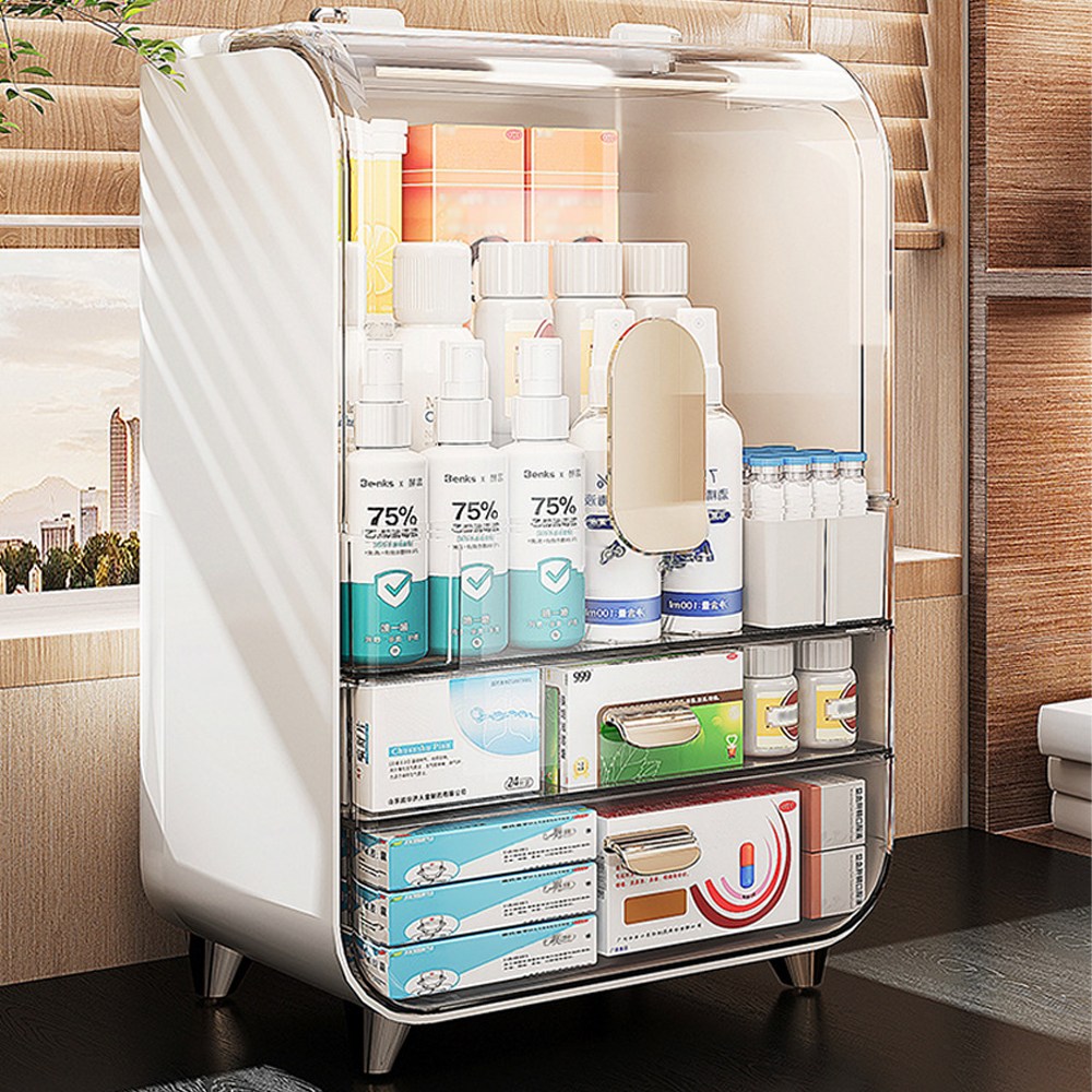 HK.sell 푸디 3단 비상약 투명 덮게 대용량 서랍 정리함, 골드 손잡이, 1개 29,800원