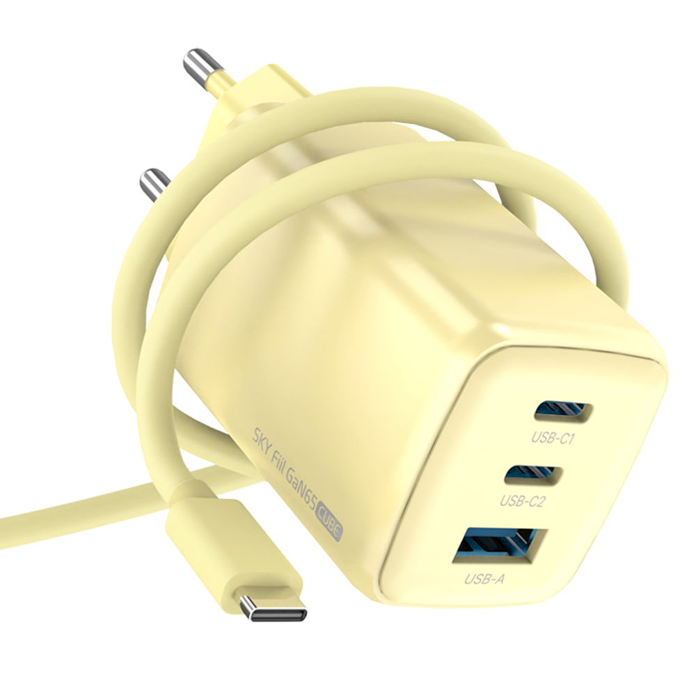 스카이 필 GaN 65W 큐브 4세대 초미니 3포트 충전기 + C to C 60W  케이블 1.2m 세트 14,990원