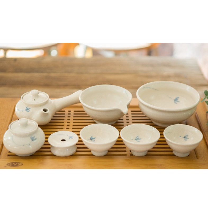 국산 다기세트 미색 파란꽃 3인 다도 풀세트 선물용 여주도자기 100,110원