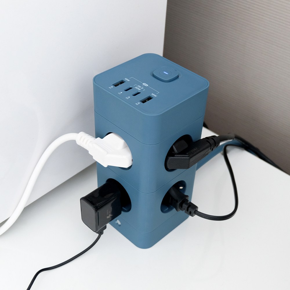 에코너 고용량 타워 멀티탭 총12구 고속충전기 내장 USB C타입 PD 20W, blue ton, 1개, 180cm 64,000원