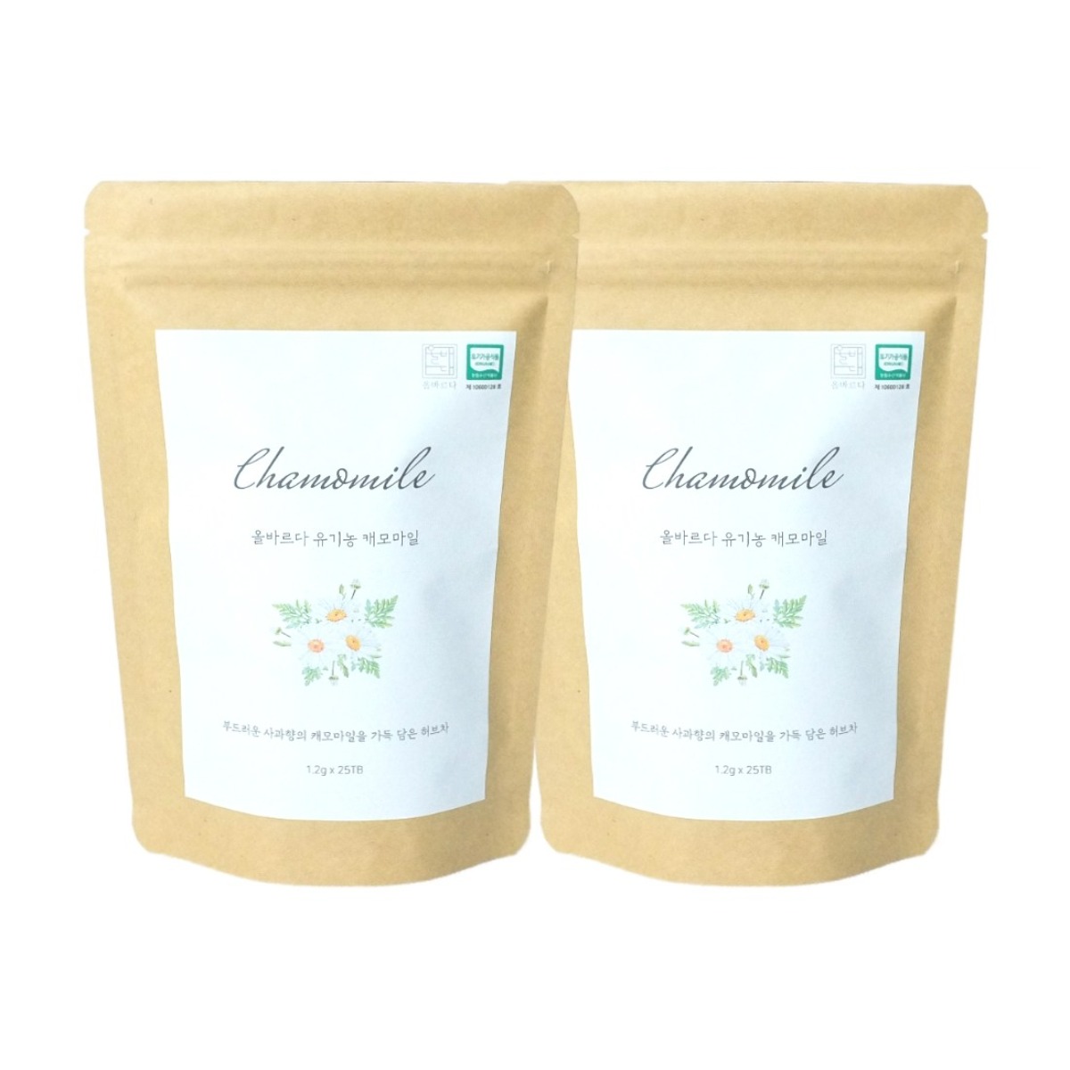 올바르다 유기농 캐모마일 차 티 티백 카모마일, 1g, 2개, 25개입 19,400원