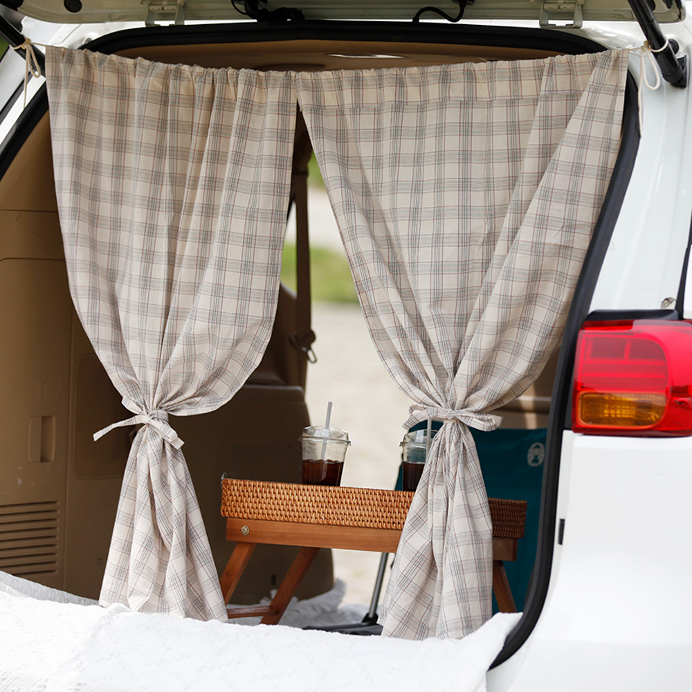 픽홈 레트로 체크 차박 커튼 2p + 커튼끈 2p + 로프 + 파우치 + 앵두전구 세트 29,920원