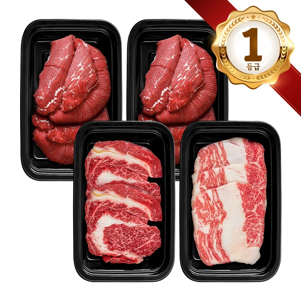 쿠가[냉장] 횡성한우 어사품 1등급 구이 정육 혼합 4구 7호(총2kg)[구성 등심+차돌박이+불고기+불고기] 227,170원