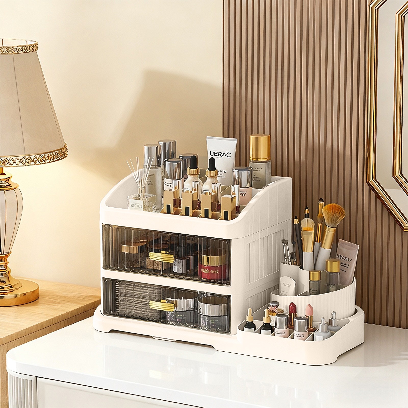 신형 고급 다용도 360도 회전 서랍형  대용량 화장품 정리함 + 브러쉬 보관함 16,000원