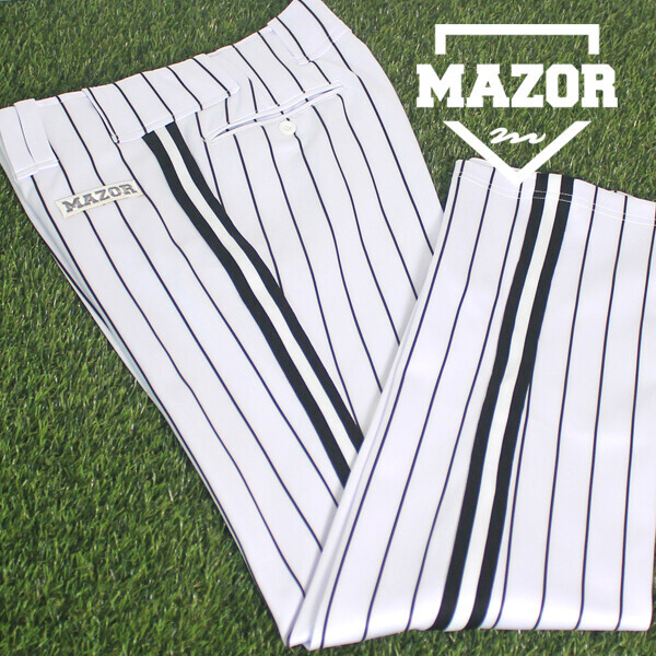 메이저 MAZOR 고급 스판원단 기성 야구바지 화이트/블랙 스트라이프 줄바지 29,000원