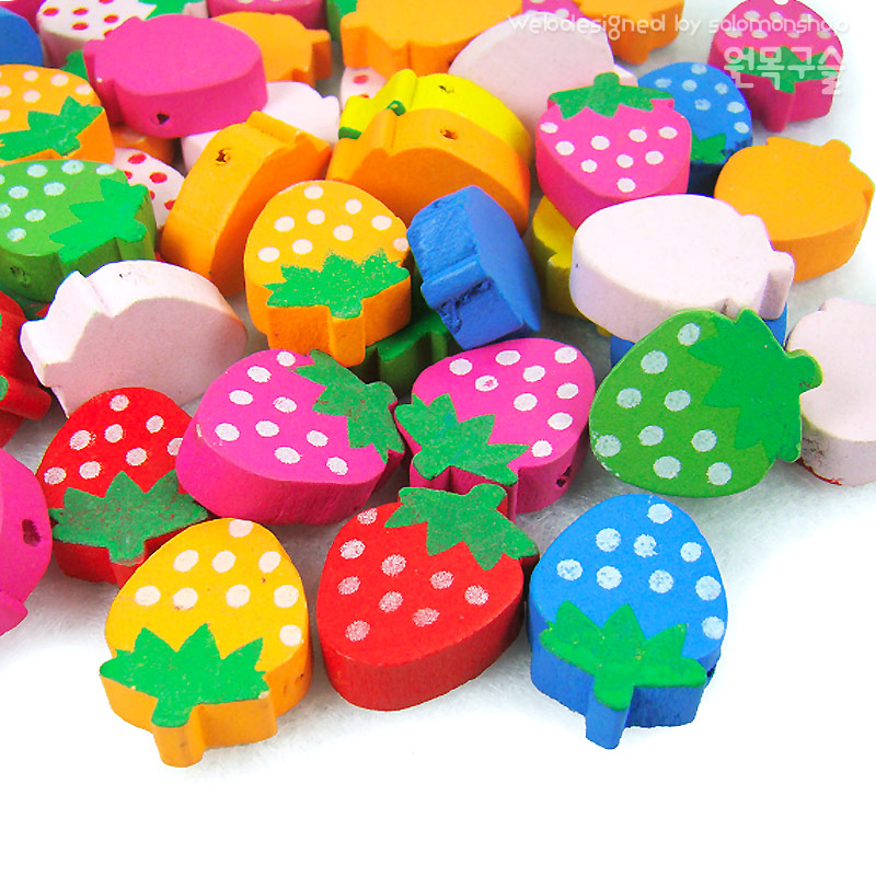 원목구슬 딸기/모양구슬/솔로몬샵구슬/나무구슬/실꿰기구슬/장식구슬/팔찌만들기/목걸이만들 3,100원