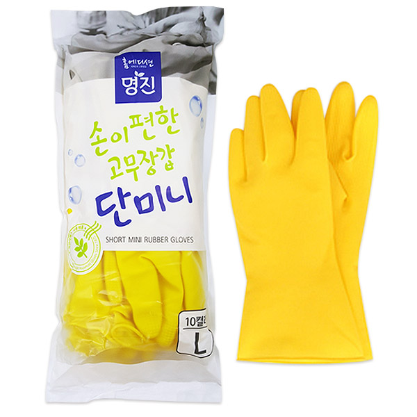 명진 짧은 단미니 고무장갑 대 10켤레 위생 주방 용품, 옐로우, 대(L), 10개 9,000원