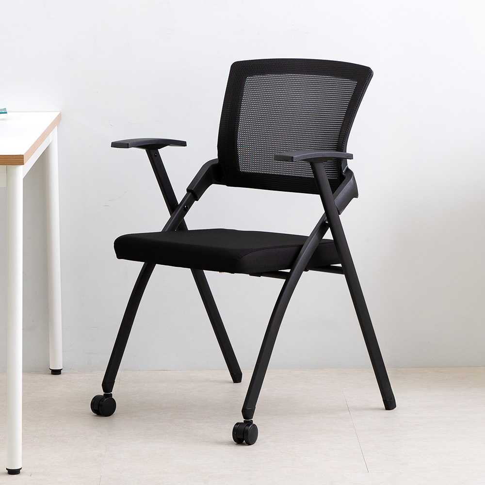 스카이 접이식 의자 간이 사무 회의 학생 공부 컴퓨터 메쉬 편한 상담 등받이 쿠션 체어, 블랙 39,900원
