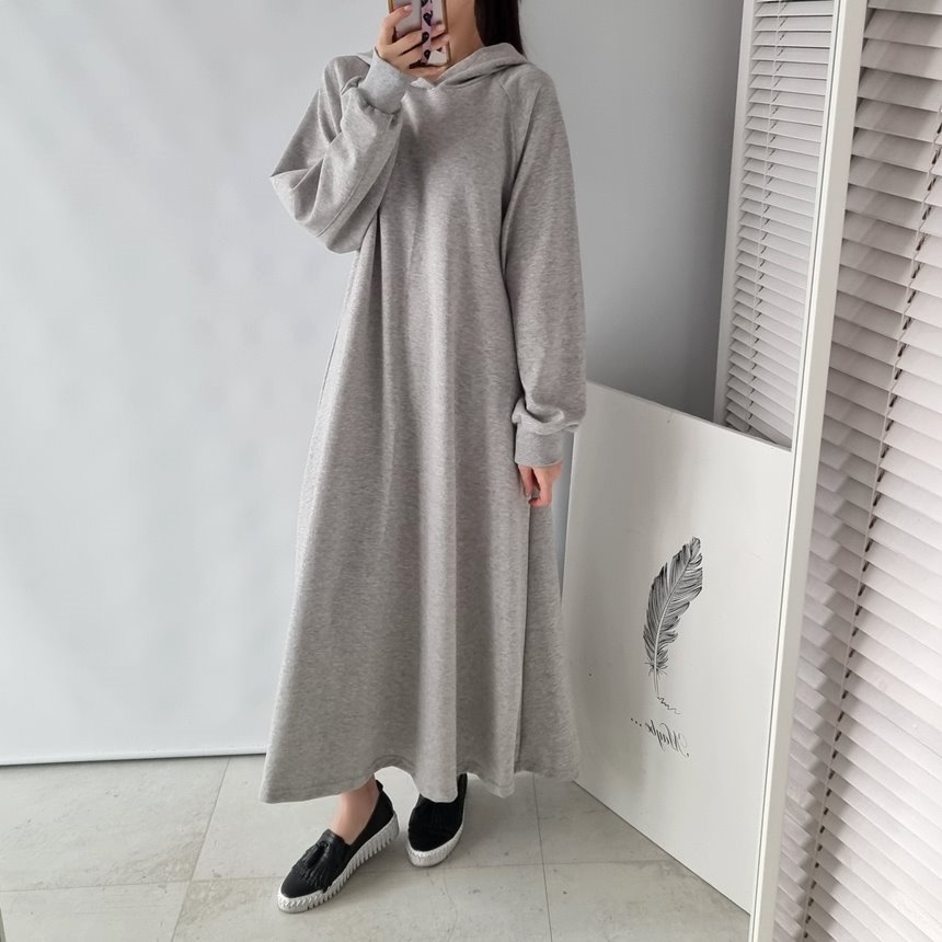 우아글로벌 특양면 빅사이즈 플레어 후드 롱원피스 39,900원