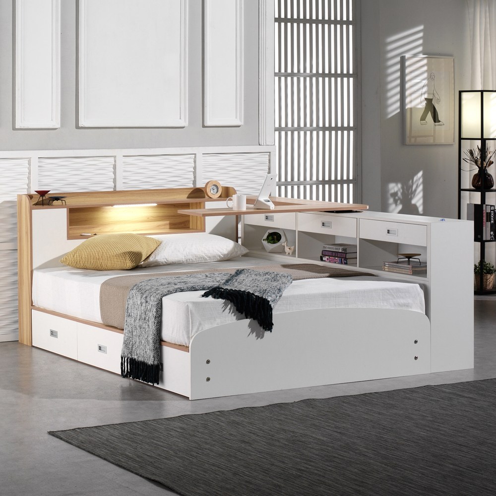 마티노가구 아이린 트리플 수납 슈퍼싱글 침대+매트리스, 아이린2 LED 침대+책상&서랍+프리미엄 유로탑 매트 860,000원