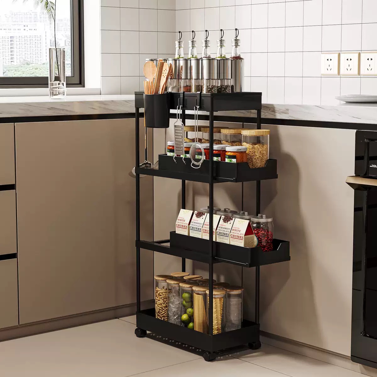 Alemon 슬라이딩 틈새 선반 수납장 이동식 선반 냉장고 세탁기 옆 수납함 주방 거실 다용도 서랍, 02블랙 25,900원