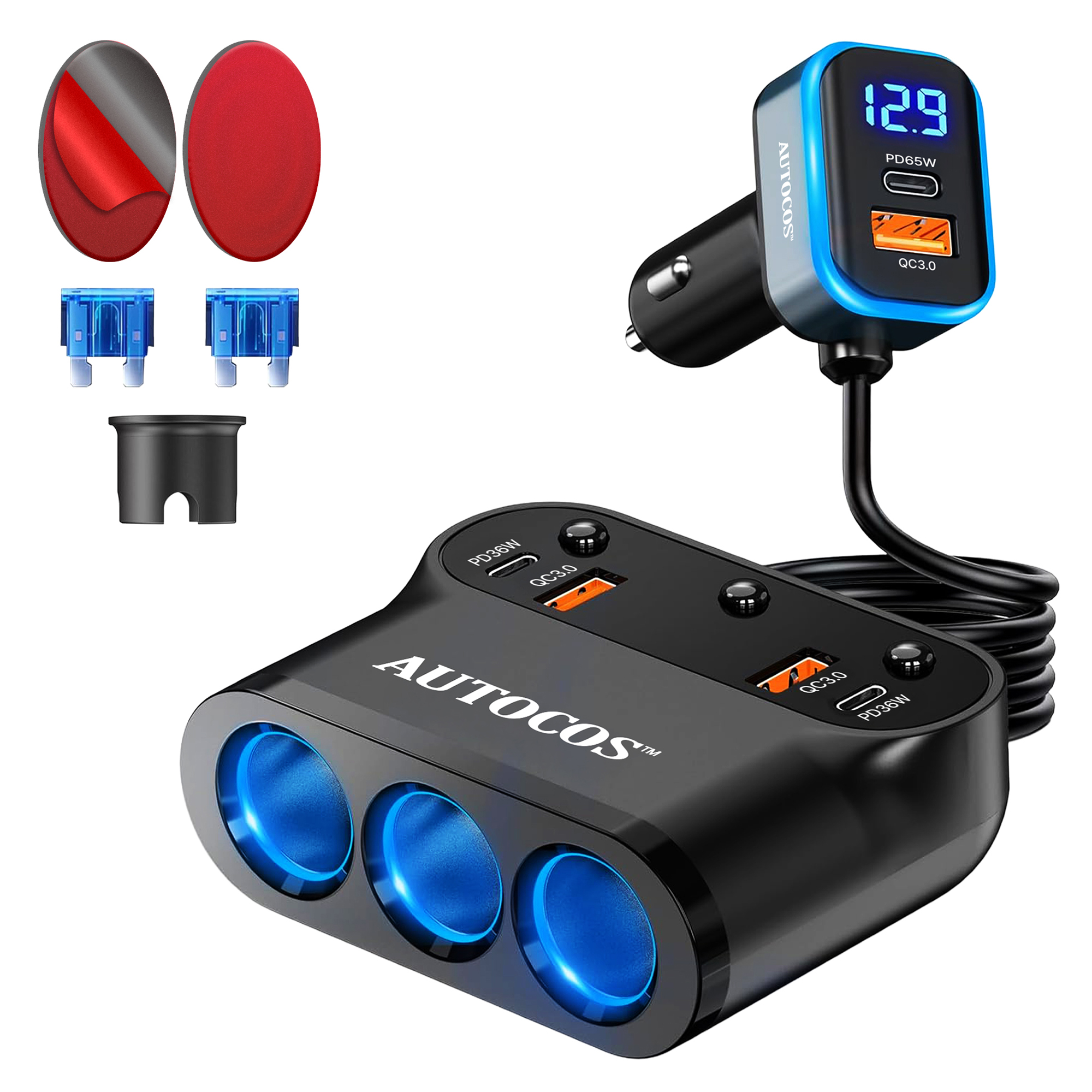 오토코스 차량용 고속 충전기 360W 대용량 멀티 소켓 PD 65W 시가잭 ATS-109 세트, 1세트, 3구 35,900원