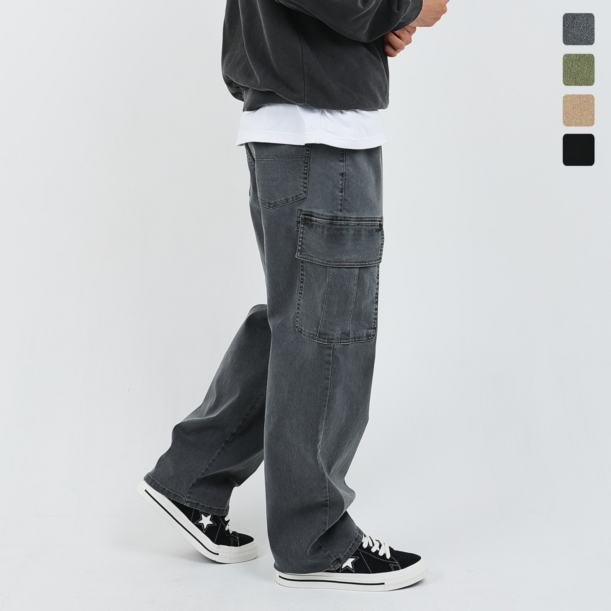 남자 피그먼트 와이드 카고 건빵바지 스판 밴딩 워크 팬츠, 현재가 38,800원