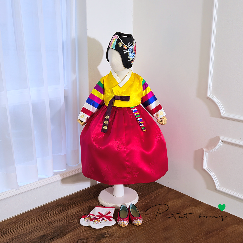 백일 돌 여아한복 청아색동 양단 노랑저고리 홍치마 공주한복(한복단품) 68,000원