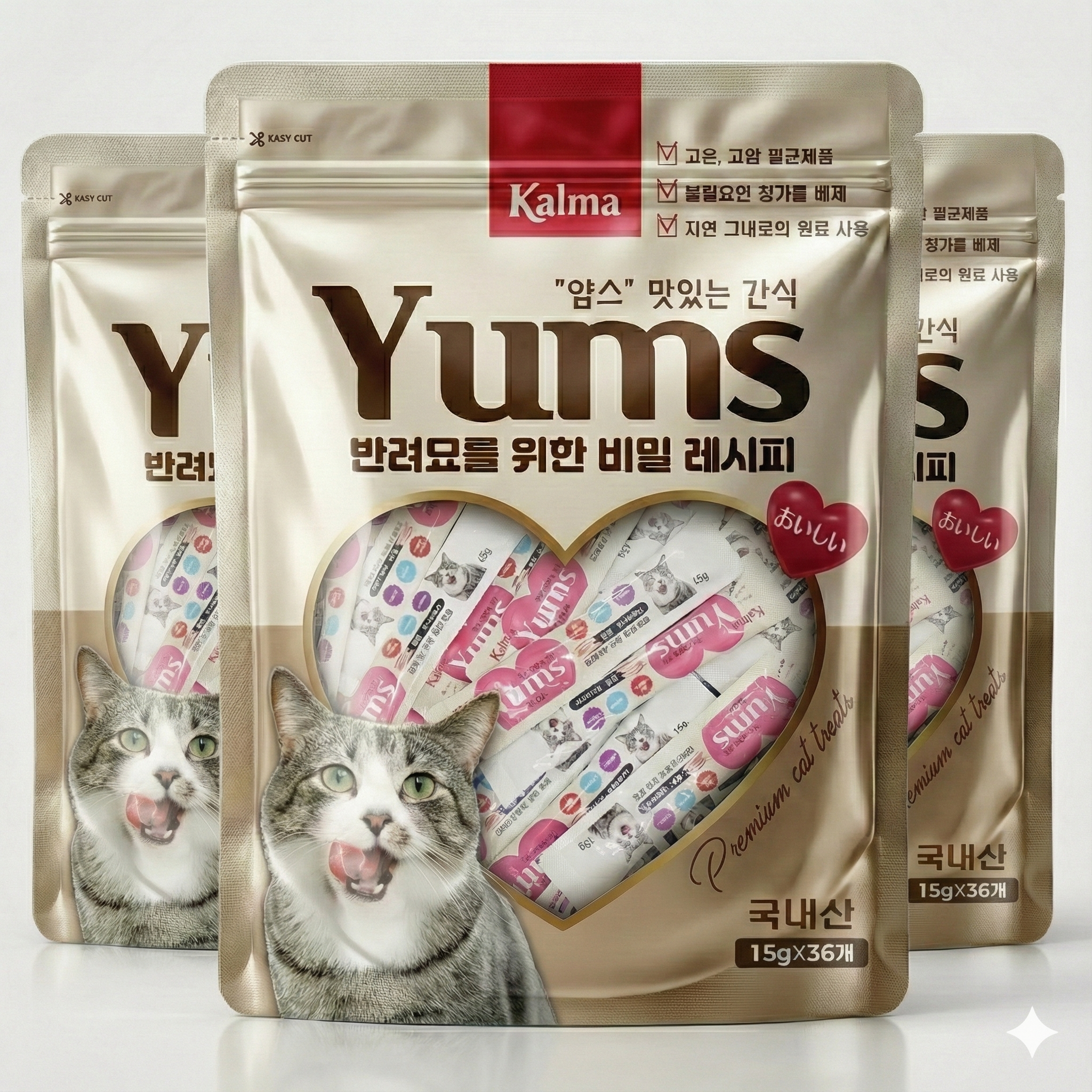 칼마  국내산 고양이 대용량 가성비 짜먹는 간식 얌스 닭가슴살 15g x 36개 / 108개, 현재가 12,510원