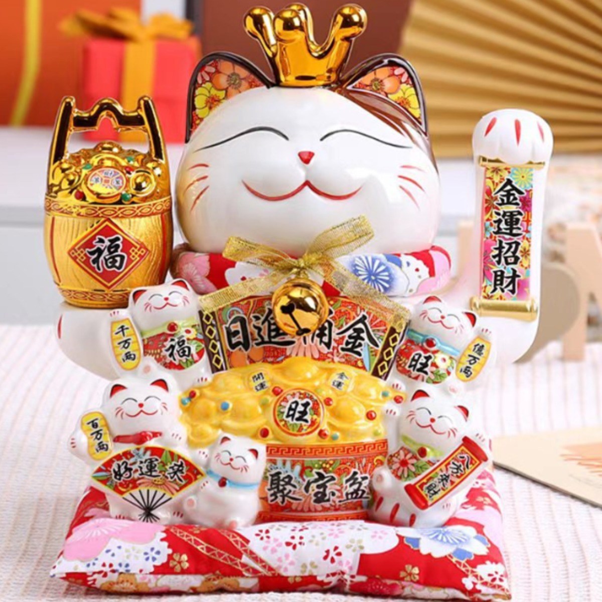 대형 32cm 마네키 네코 손흔드는 고양이 복을 부르는 행운 고양이 특대형 집들이,개업선물, 혼합색상 115,000원