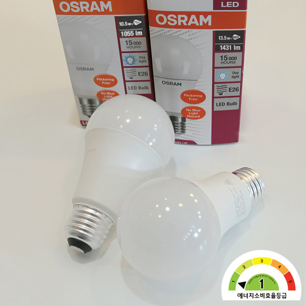 LED 오스람 전구 10.5W 13.5W/E26 플리커프리 에너지효율 1등급, 1개, 주광색 3,400원