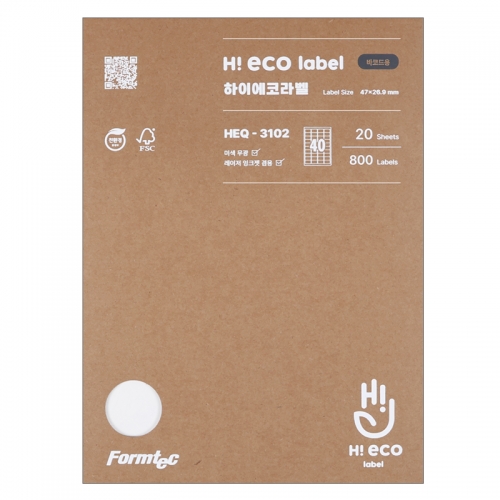 폼텍 하이에코 라벨지 HEQ-3102 40칸 주소  20매-권(1개입) 6,580원