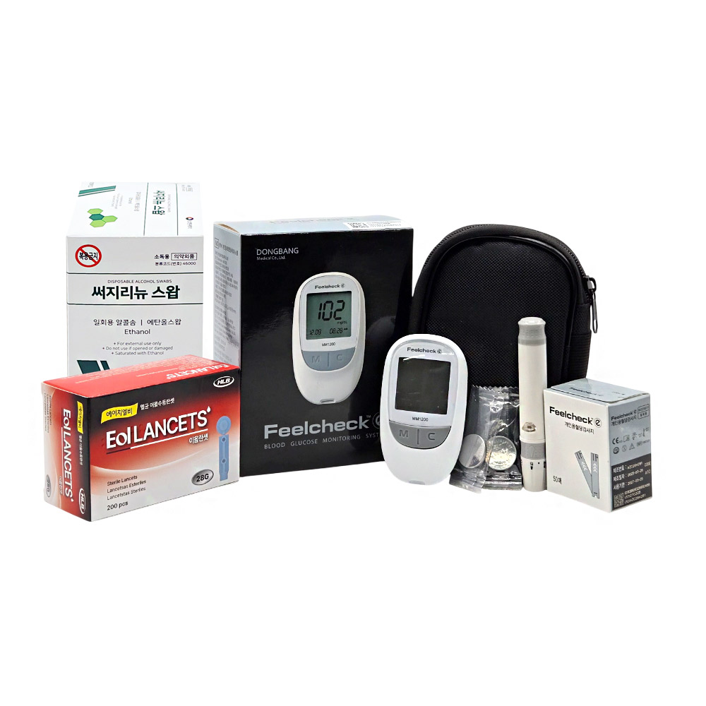 동방메디컬 필첵e 혈당측정기 + 혈당검사지 50매입 + FA 멸균이올란셋 28G + 삼현 써지리뉴스왑 100매입 24,400원