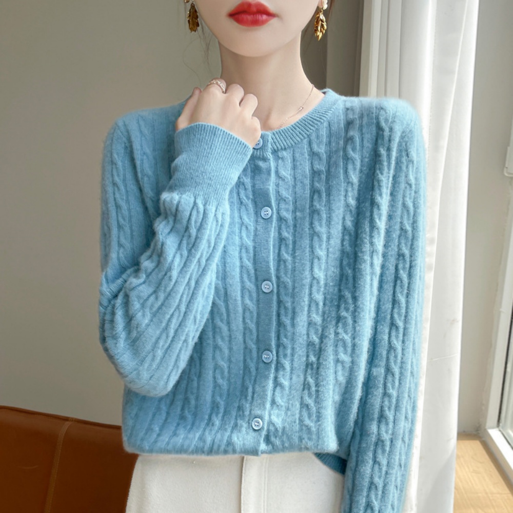 POMTOR 여성 봄가을 긴팔 캐주얼 트위스트 패턴 라운드넥 니트 가디건 30,970원