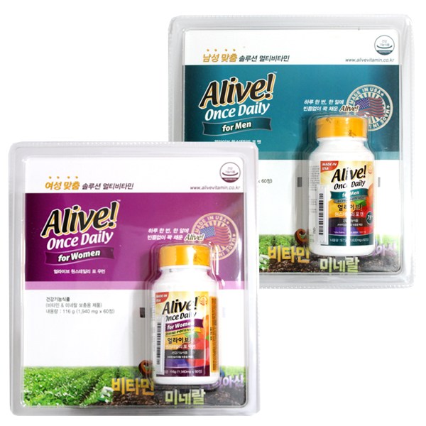 얼라이브 멀티 비타민 원스 데일리 포맨 포우먼 60정 종합 남성 여성 영양제 피로회복제 28,800원